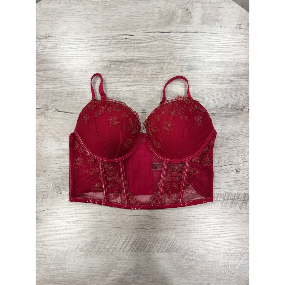 Victoria's Secret Midnight Affair Red Lace Mesh Corset Bustier 36C